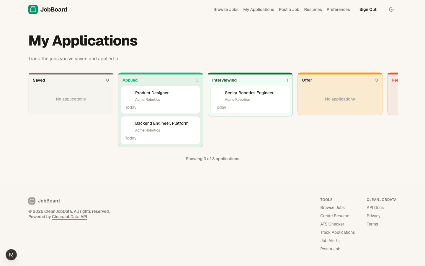 Track applications